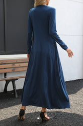 Round Neck Long Sleeve Maxi Dress with Pockets OutfitFlow